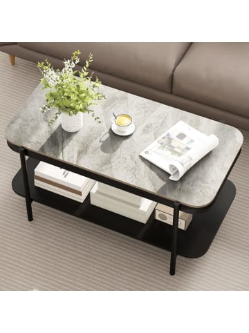 COSTWAY Couchtisch Marmor 90 x 50 x 45,5 cm in Grau