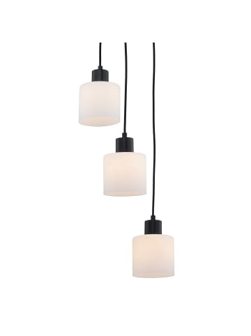 home24 home24 3-flammige Pendelleuchte aus Metall und Glas im modernen Stil in Metall Schwarz / Opalglas Weiß