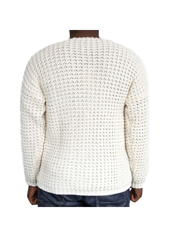 COFI 1453 Casual Herren Strickpullover Rundhals-Ausschnitt in Weiß