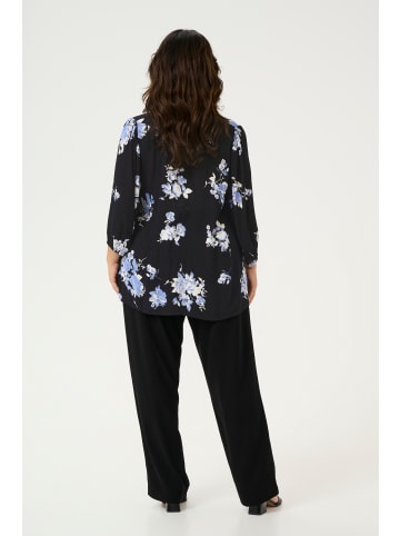 KAFFE curve Langarm-Bluse KCedina Regular fit in Black / Blue Flower Print