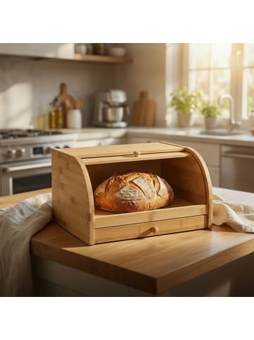 relaxdays Rollbrotkasten in Natur - (B)40,5 x (H)21 x (T)28 cm