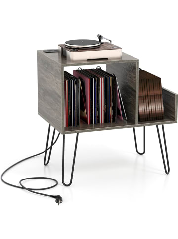 COSTWAY Beistelltisch mit Ladestation in Grau