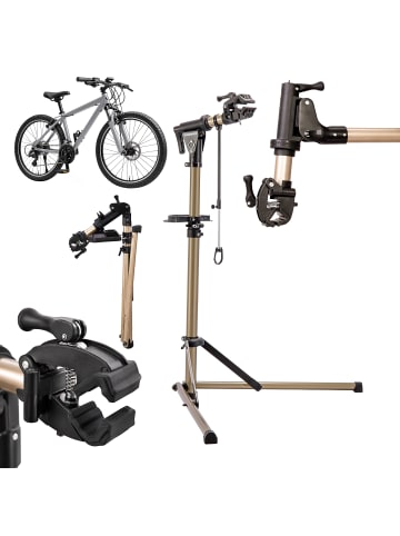 relaxdays Fahrrad-Montageständer in Gold - (B)108 x (H)170 x (T)80,5 cm