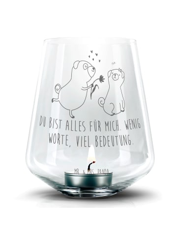 Mr. & Mrs. Panda Windlicht Glas Mops Verliebt mit Spruch in Transparent