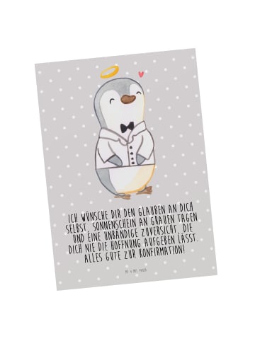 Mr. & Mrs. Panda Postkarte Pinguin Konfirmation Hemd mit Spruch in Grau Pastell