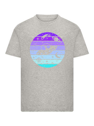 F4NT4STIC T-Shirt Retro Alien Weltraum Sonnenuntergang in grau meliert