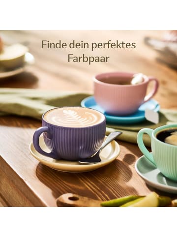 Cosumy Cappuccinotassen 6er Set - 200ml - Keramik Streifenmuster Untertassen