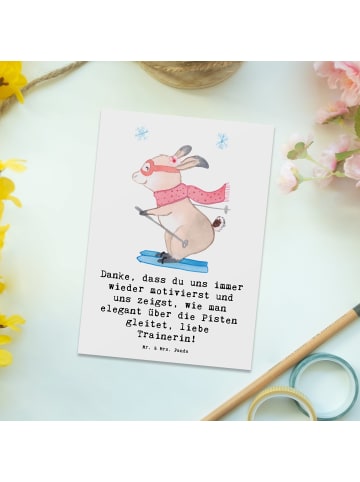 Mr. & Mrs. Panda Postkarte Skifahren Trainerin Liebe mit Spruch in Weiß