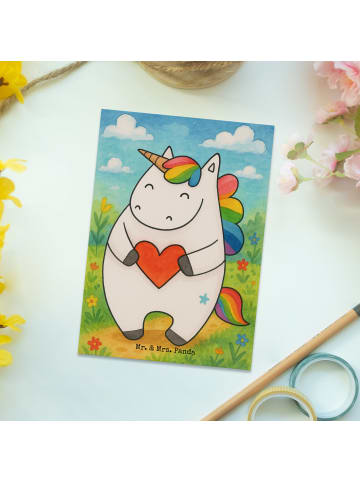 Mr. & Mrs. Panda Postkarte Einhorn Herz Design ohne Spruch in Weiß