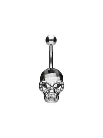 PIERCINGLINE Bauchnabelpiercing Chirurgenstahl "Kristall Totenkopf" in Schwarz / Weiß