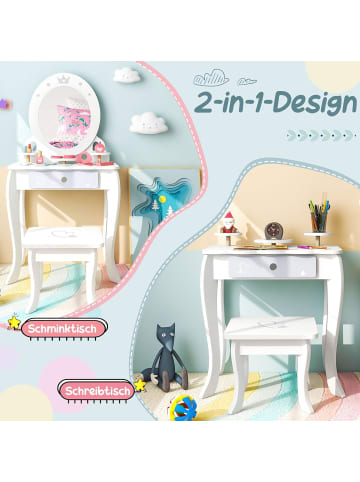 COSTWAY Kinder Schminktisch mit Hocker in Weiß