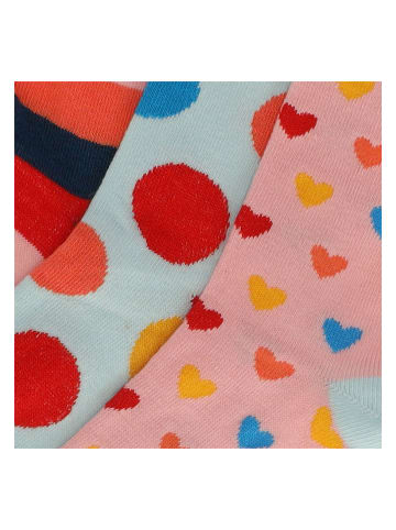 Yuhu Damen Socken 3er Pack Herzen Streifen Punkte in Rot