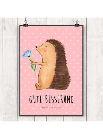 Mr. & Mrs. Panda Wandbild Igel Blumen mit Spruch in Rot Pastell