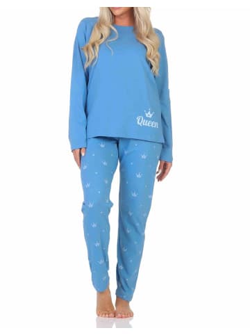 NORMANN Schlafanzug Pyjama langarm Krone Motiv - 87996 in blau