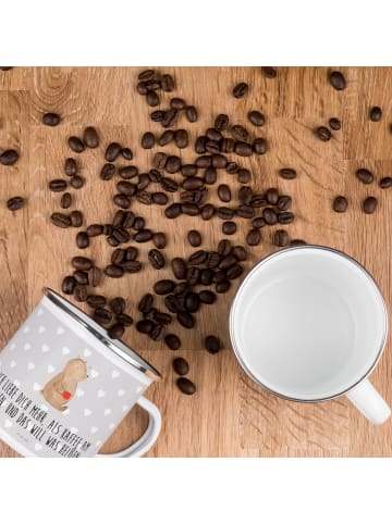 Mr. & Mrs. Panda Camping Emaille Tasse Bär Morgenkaffee mit Spruch in Grau Pastell
