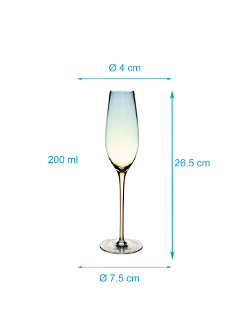 Intirilife Champagner Sekt Prosecco Glas 200ml in 2x 200ml Regenbogen Schimmer
