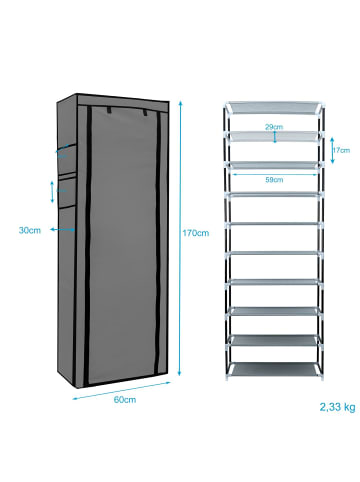 Intirilife Stoffschrank 170x58x28 cm in ASCH GRAU
