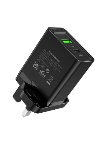 Vention UK-Netzladegerät mit 2 Anschlüssen USB-A und USB-C (18W/20W) in Schwarz