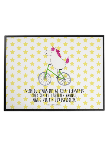 Mr. & Mrs. Panda Schreibunterlage Einhorn Radfahrer mit Spruch in Weiß