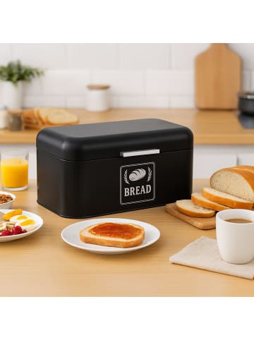 relaxdays Brotkasten in Schwarz – (B)42 x (H)17 x (T)24 cm