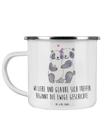 Mr. & Mrs. Panda Camping Emaille Tasse Kirchliche Trauung Liebe ... in Weiß