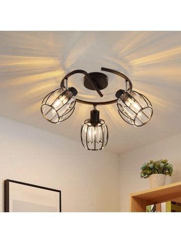 ZMH Deckenleuchte in Schwarz 3-flammige E14 rund Vintage Kristall schwenkbar