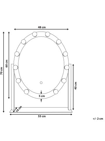 Beliani Kosmetikspiegel ROSTRENEN in Weiß - (W) 55 x (H) 70 x (L) 2.5 cm