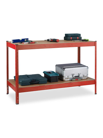 relaxdays Werkbank in Rot - (B)141 x (H)91 x (T)61 cm
