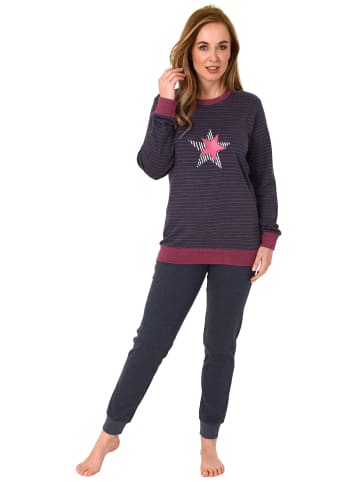 NORMANN Frottee Pyjama Bündchen Streifen und Sternen - 75888 in marine