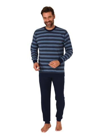 NORMANN langarm Schlafanzug Bündchen Pyjama Streifen - 88058 in marine1