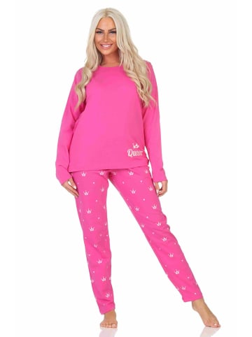 NORMANN Schlafanzug Pyjama langarm Krone Motiv - 87999 in pink