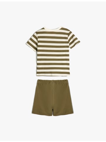 KOTON 2tlg. Outfit: T-Shirt/Short in Khaki Gestreift