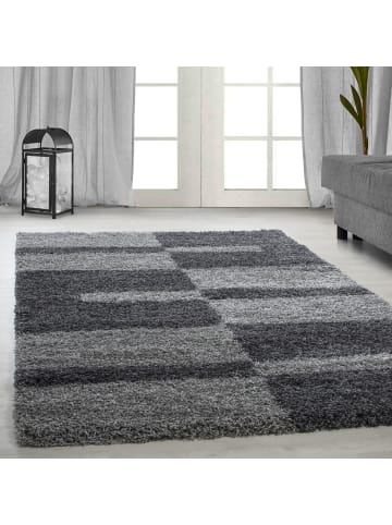 KADIMA DESIGN Teppich Hochflor Shaggy Karo Design Polypropylen Wohnzimmer in Grau