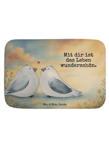 Mr. & Mrs. Panda Badematte Turteltauben Liebe Design mit Spruch in Weiß