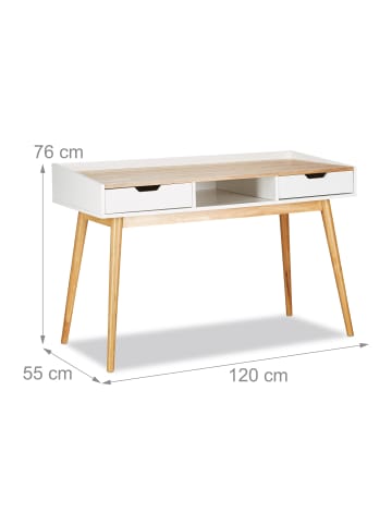 relaxdays Schreibtisch in Weiß/Braun - (B)120 x (H)76 x (T)55 cm