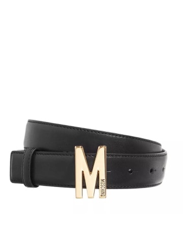 Moschino Logo Buckle Belt Smooth Leather Black/Gold in black