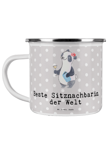 Mr. & Mrs. Panda Camping Emaille Tasse Panda Beste Sitznachbarin... in Grau Pastell