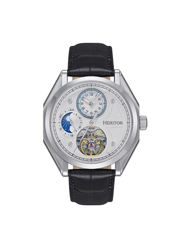 Heritor Antoni Lederarmbanduhr in Silver/Black/White