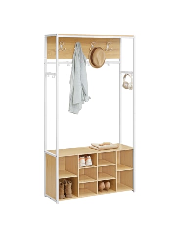 VASAGLE Garderobenständer Barnet in Goldeichenfarben-Weiß - (B)100 x (H)180 x (T)32 cm