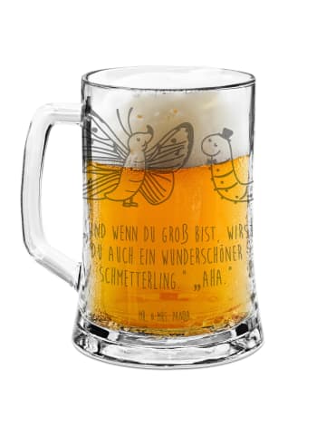 Mr. & Mrs. Panda Gravur Bierkrug Raupe Schmetterling mit Spruch in Transparent