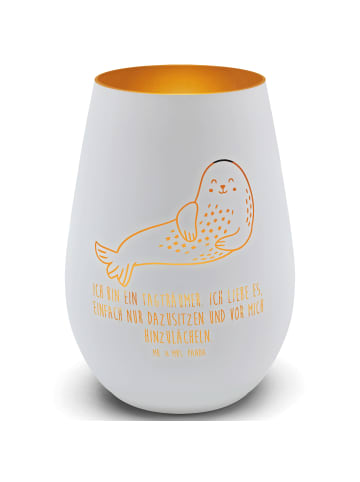 Mr. & Mrs. Panda Windlicht Glas Robbe Lachen mit Spruch in Weiß