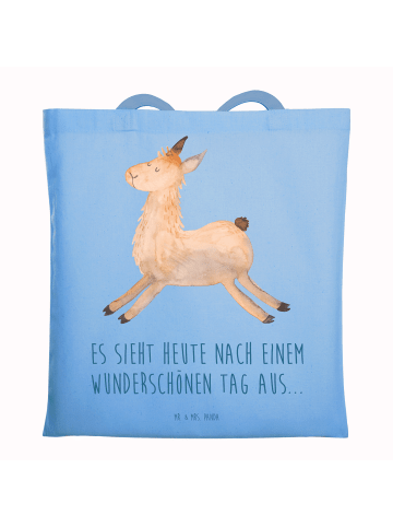 Mr. & Mrs. Panda Tragetasche Lama Springen mit Spruch in Sky Blue