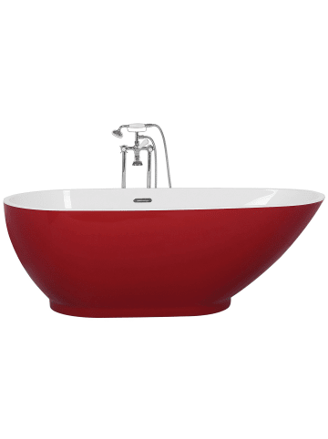 Beliani Freistehende Badewannen GUIANA in Rot/Weiß - (W) 82 x (H) 59 x (L) 173 cm