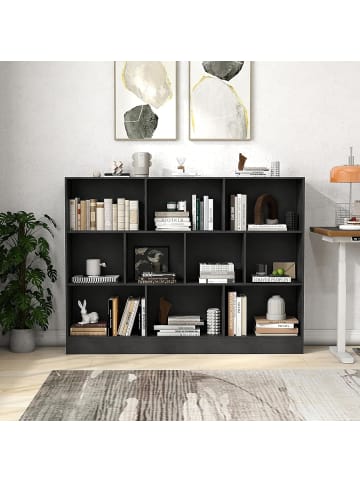 COSTWAY Bücherregal mit 10 Fächern in Schwarz