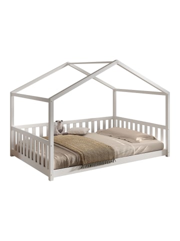 58 aufm Kessel HAUSBETT Kapua 140x200 auch als Bodenbett Kiefer Massivholz Weiß