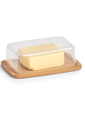 Butterdose mit Bambusbrett in Transparent, 19 x 12 cm
