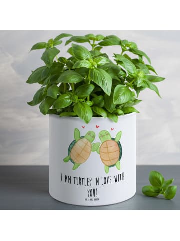 Mr. & Mrs. Panda Blumenkübel Schildkröten Paar mit Spruch in Weiß