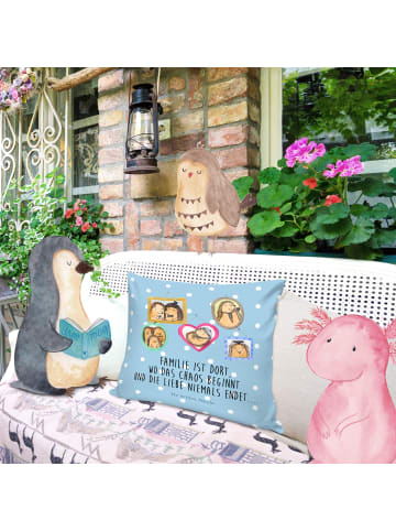 Mr. & Mrs. Panda Kissen 40x40 Igel Familie mit Spruch in Blau Pastell