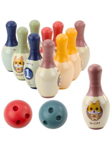 Wisam Bowling-Set mit Katzen für Kinder 10 Bowling-Pins 2 farbige Kugeln