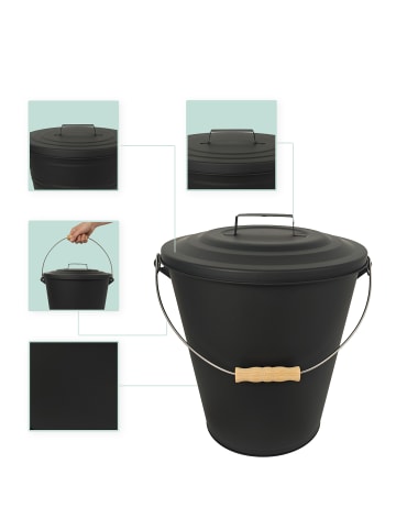 relaxdays 3-tlg. Ascheeimer Set in Schwarz - 24 Liter